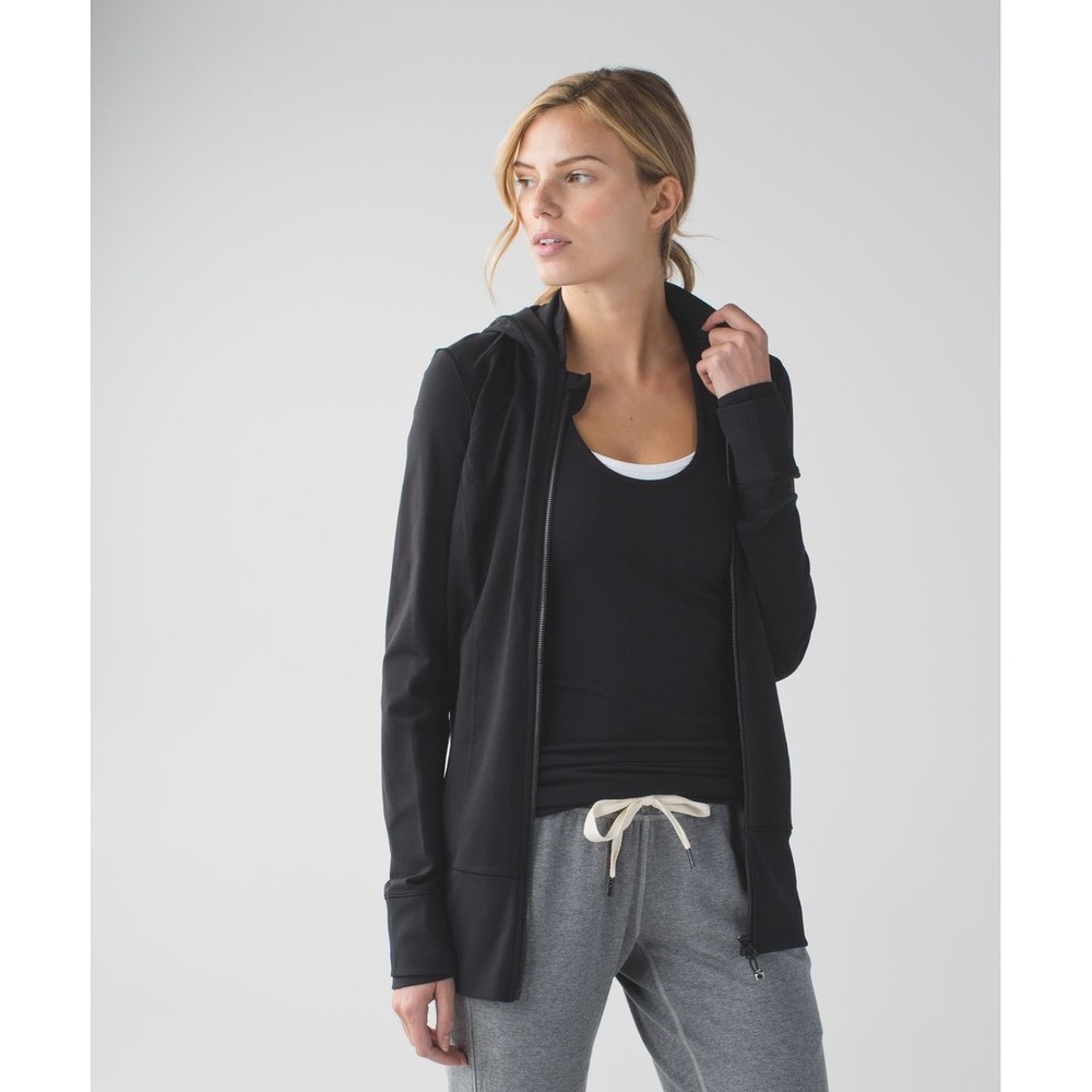 Lululemon daily practice Jacket Black Full Zip Hooded Activewear Womens Size 4